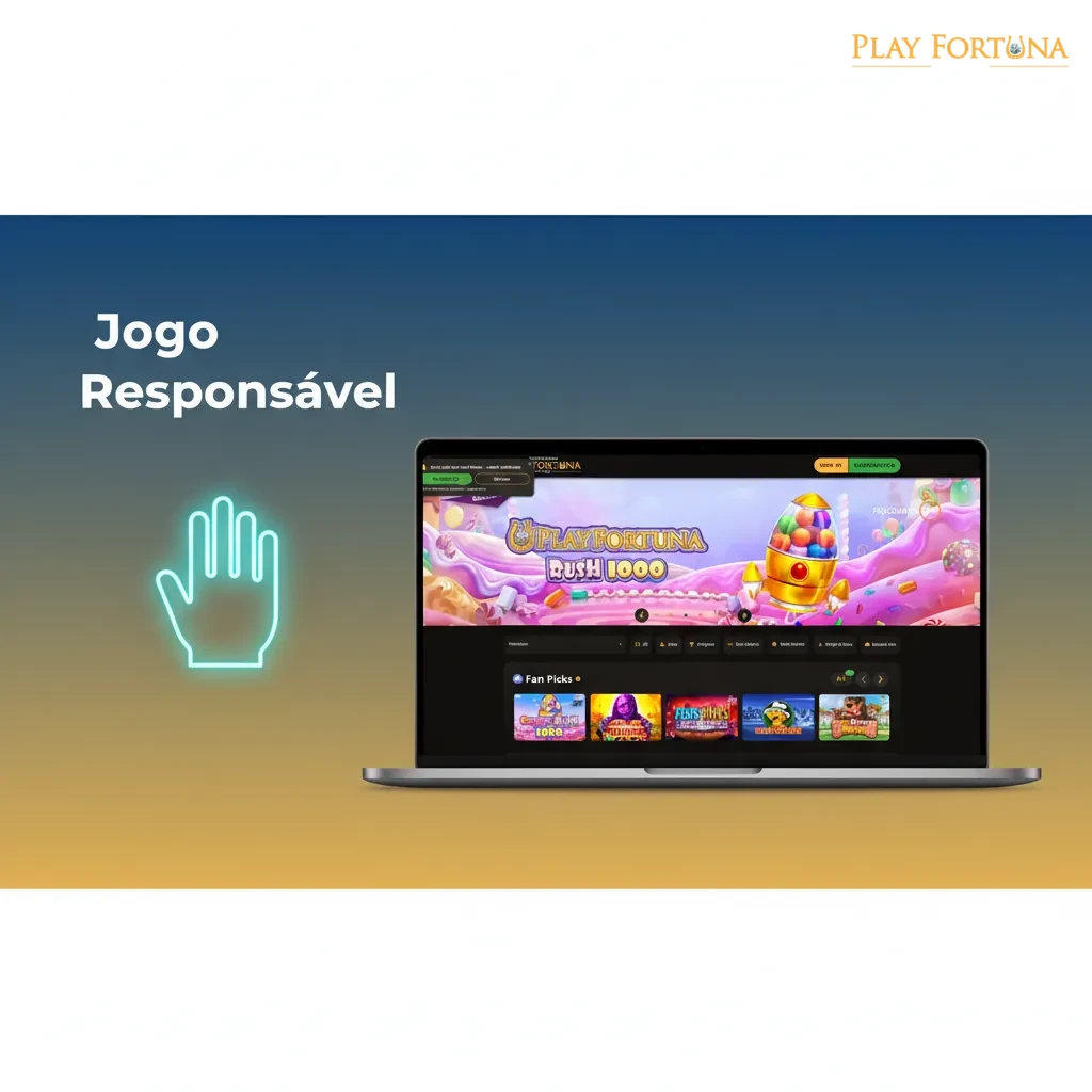 Banner Jogo Responsável: jogue por diversão; limites de tempo e dinheiro; autoexclusão; não persiga perdas; proteja menores.