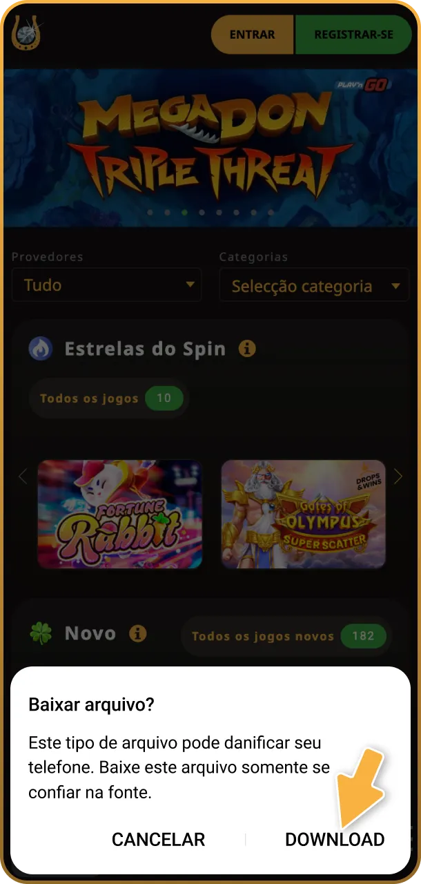Clique para concordar com o download do App Play Fortuna solicitado.