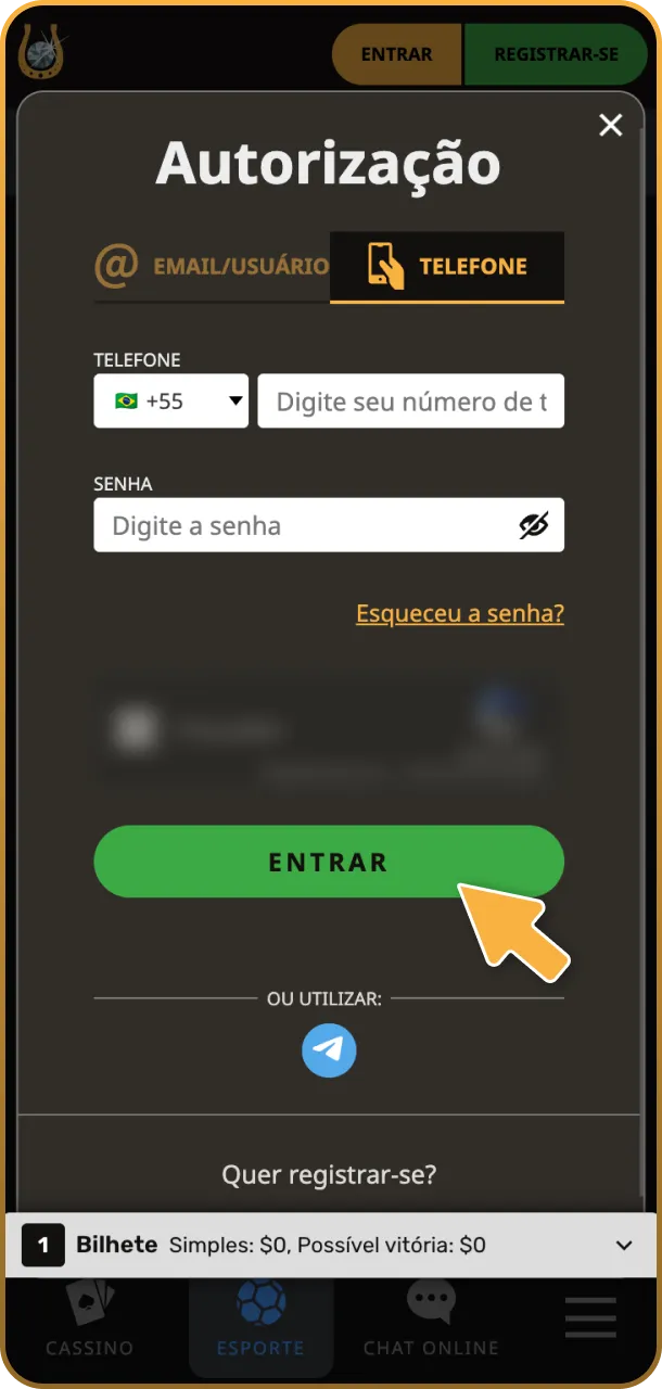 Entre na sua conta para ativar o bônus no App Play Fortuna.