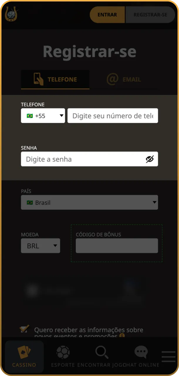 Preencha seu cadastro com dados reais no App Play Fortuna oficial.
