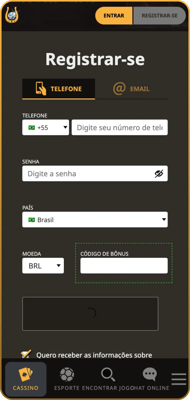 Clique no botão de registro e preencha seus dados no formulário oficial da Play Fortuna.