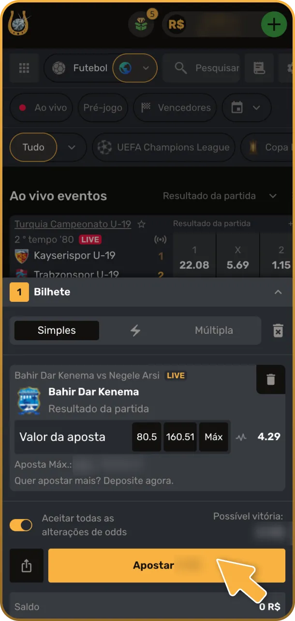 Defina o valor da sua jogada na página Play Fortuna.