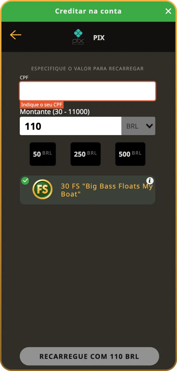 Deposite fundos via Pix para jogar na página Play Fortuna.