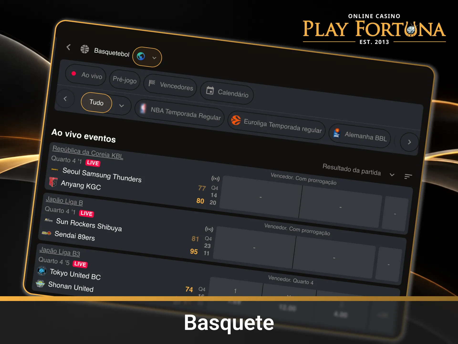 Escolha os melhores mercados de Basquete na página Main da Play Fortuna.