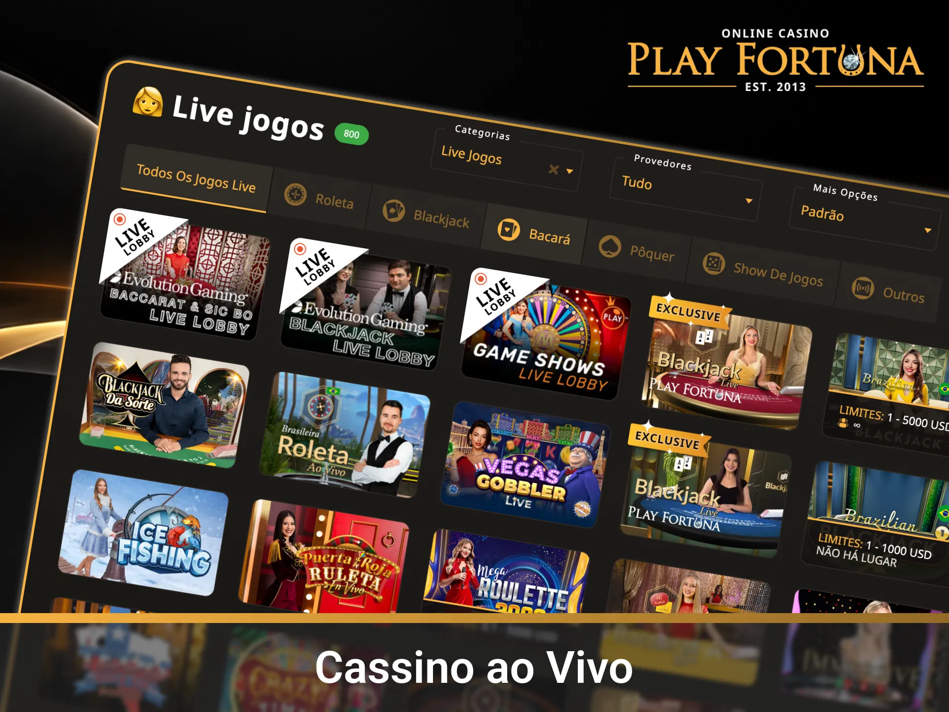 Interaja com crupiês reais no Cassino ao Vivo da Play Fortuna.