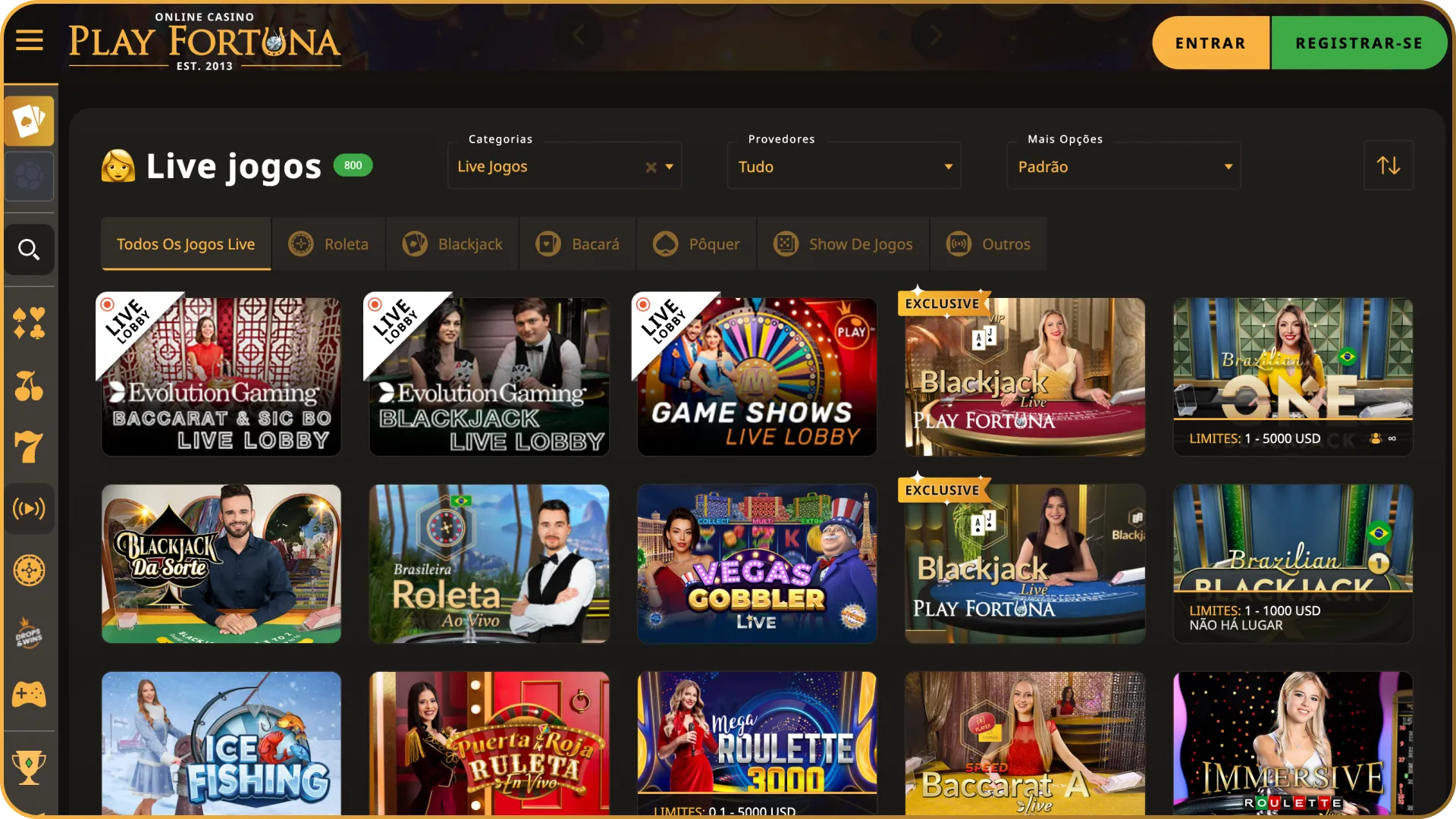 Jogue no cassino ao vivo através da página main da Play Fortuna.