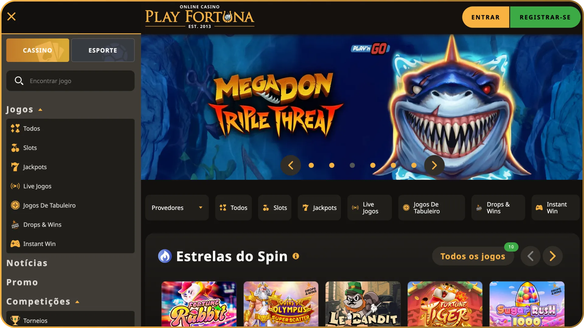 Retorne à tela inicial navegando pela página main da Play Fortuna.