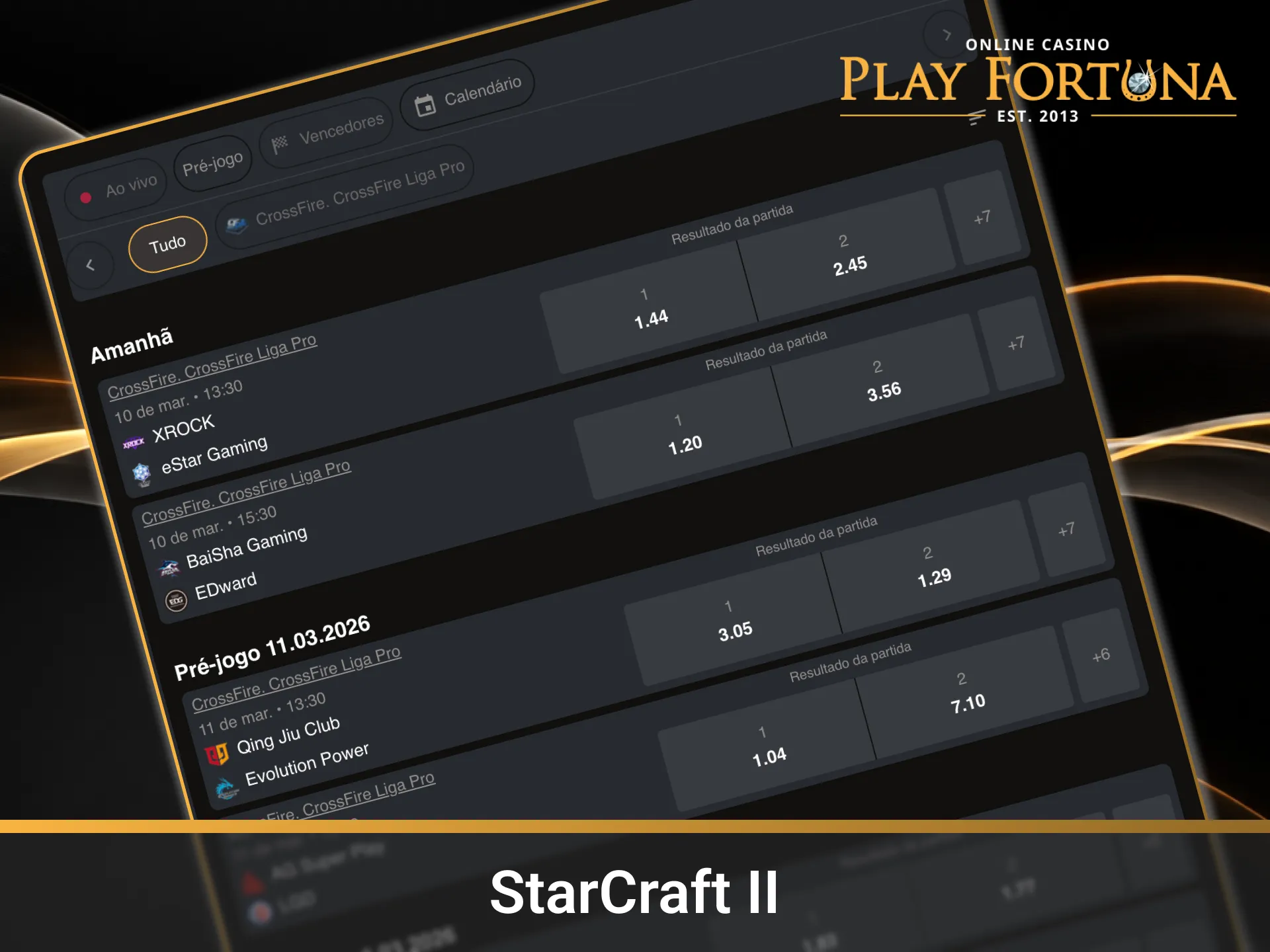 Acompanhe as disputas de StarCraft II na página Main da Play Fortuna.