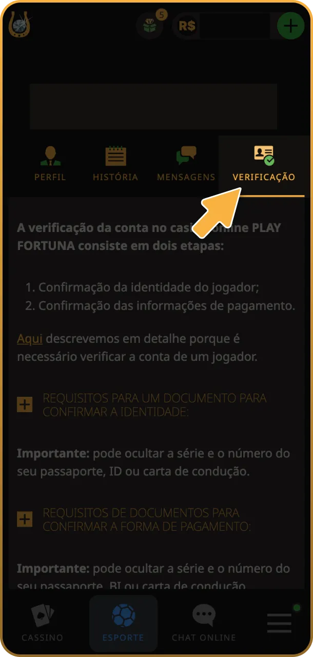 Confirme seus dados para acessar o perfil da Play Fortuna.