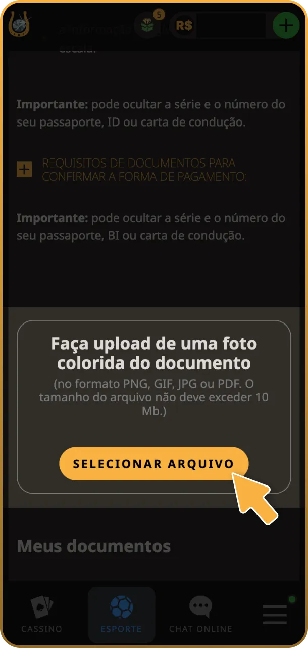 Envie seu documento de identidade para verificação na Play Fortuna.