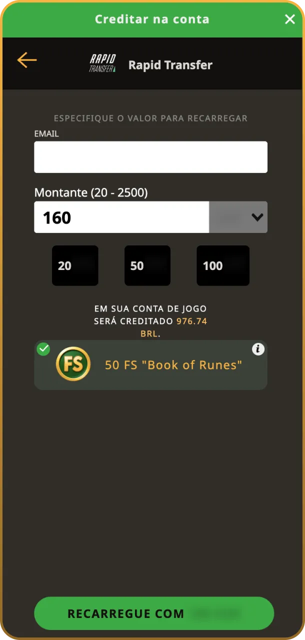 Escolha entre as opções locais mais rápidas do Brasil para validar seu bônus.