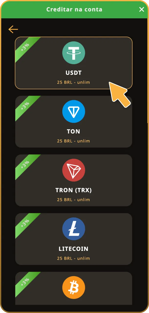 Vá até a seção financeira e escolha o valor que deseja adicionar à sua banca.